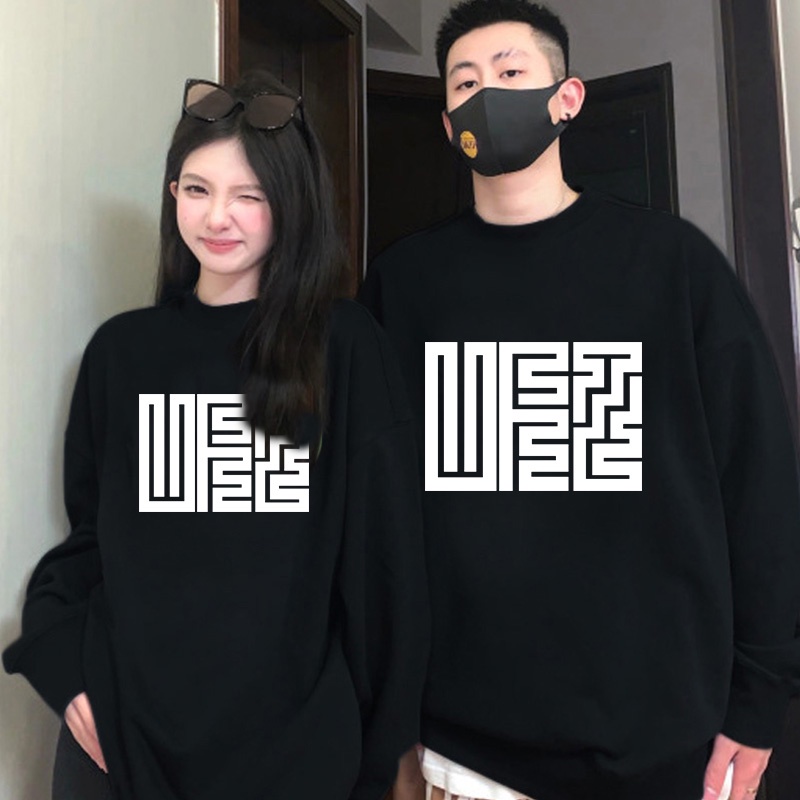 Áo sweatshirt IHKKE tay dài cổ tròn màu đen/ trắng thời trang Hàn Quốc dành cho cả nam và nữ
