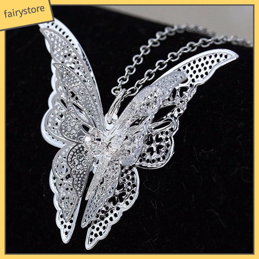 Dây Chuyền Xi Bạc 3 Lớp Mặt Hình Bướm Cho Nữ