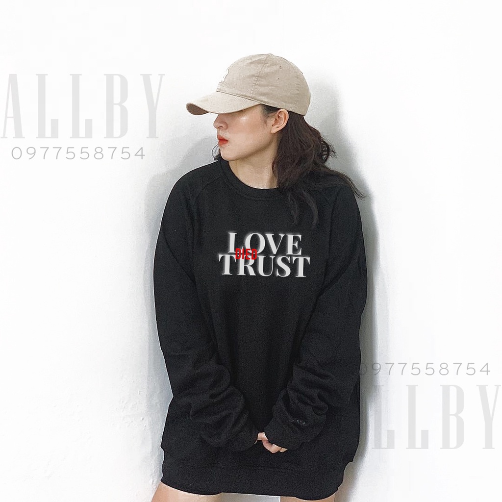 Áo Sweater nam nữ , áo hoodie nam nữ form rộng Unisex Love Trust chất nỉ da cá đen trắng SLT01 - Allby | BigBuy360 - bigbuy360.vn