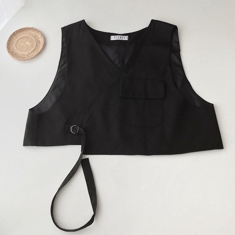 Áo Gile Nam nữ Unisex LOUIS màu ĐEN/NÂU  Áo Gile Croptop Nữ Thiết Kế Basic Chất Kaki Tây Mịn