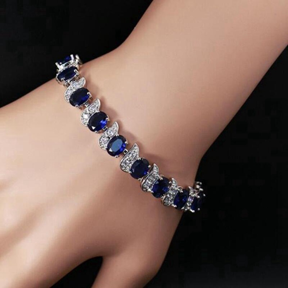 Vòng tay bạc đính đá sapphire màu xanh dương có thể điều chỉnh dành cho nữ