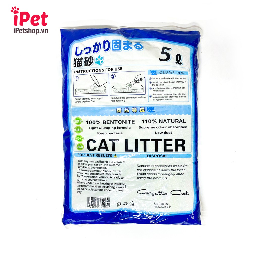 [Mã 2010FMCGSALE giảm 8% đơn 500K] Cát Vệ Sinh Nhật Bản Cat Litter Kitty Pet 5L Dành Cho Mèo - iPet Shop