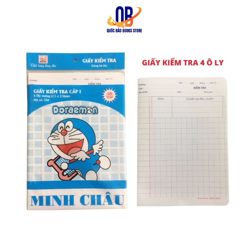 Giấy kiểm tra 4 ô ly Minh Châu 356 - 15 tờ đôi/ túi