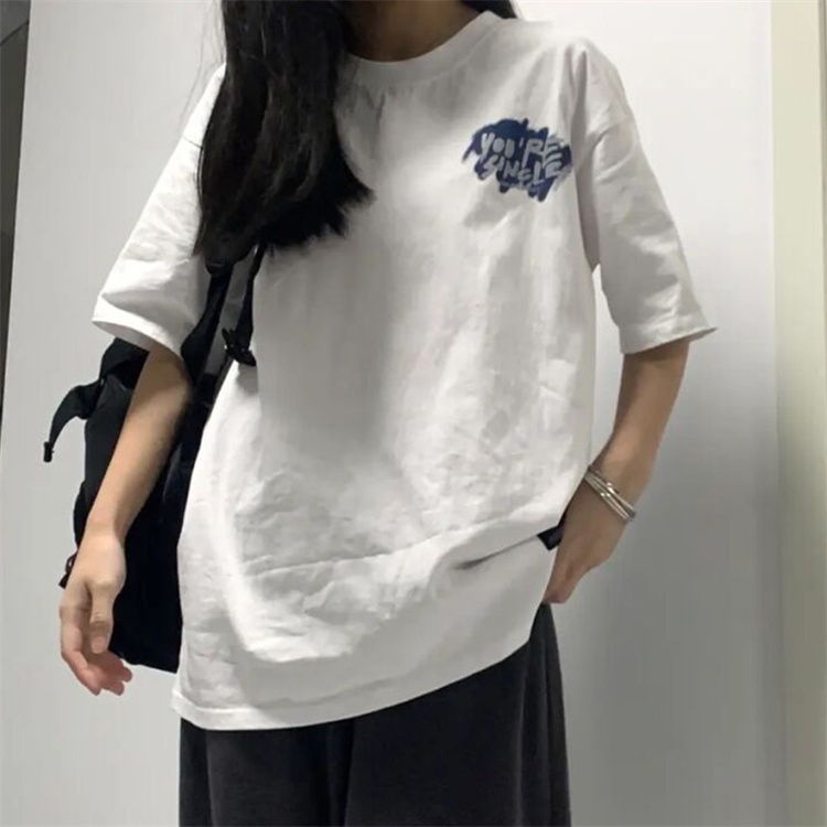 Áo Thun Trắng Tay Ngắn Cổ Tròn Dáng Rộng In Họa Tiết Thời Trang Dễ Phối Đồ Cho Nữ