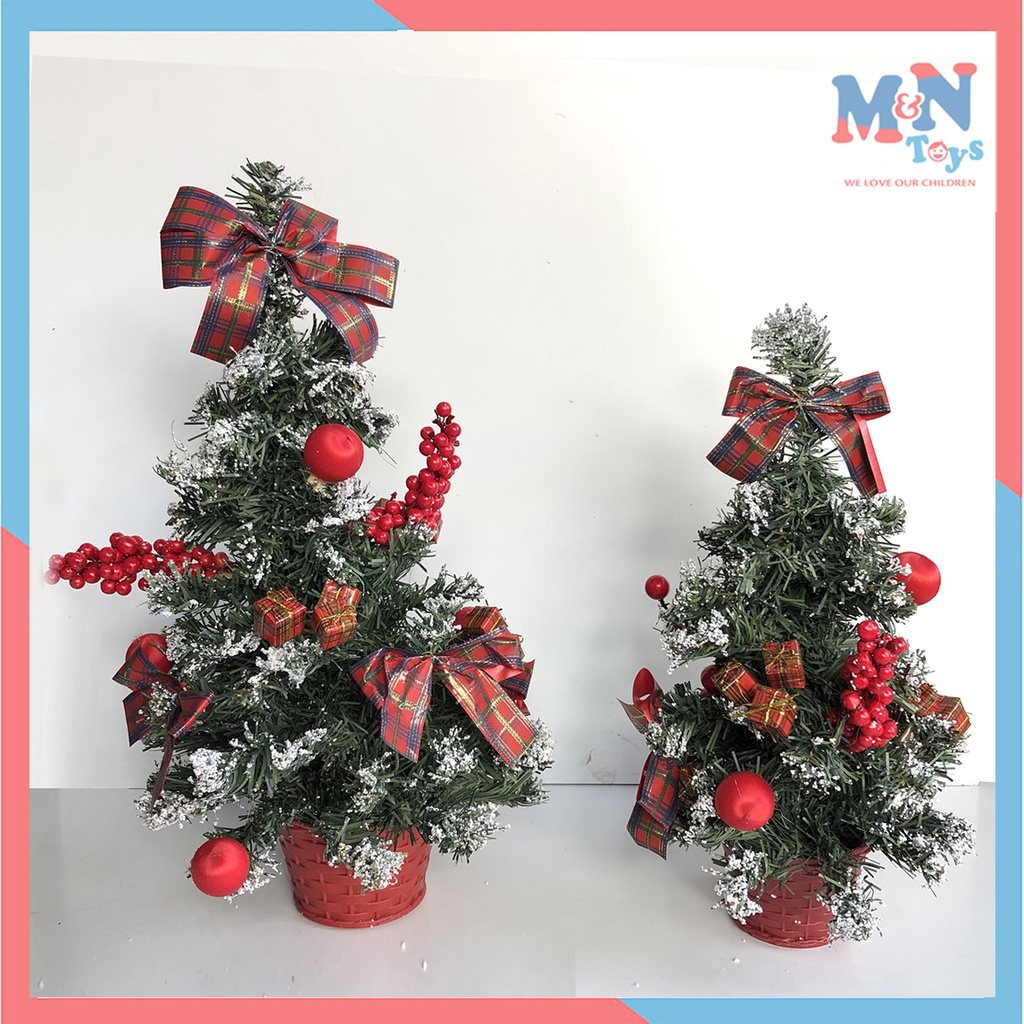 Cây thông phủ tuyết để bàn trang trí sẵn cao 38cm, 48cm decor Giáng sinh Noel