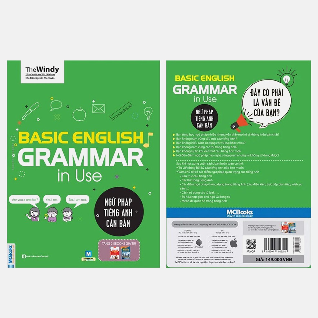 Sách - Ngữ Pháp Tiếng Anh Căn Bản Phiên Bản Bìa Xanh 1 Màu Dành Cho Người Mới Bắt Đầu - Kèm App Học Online