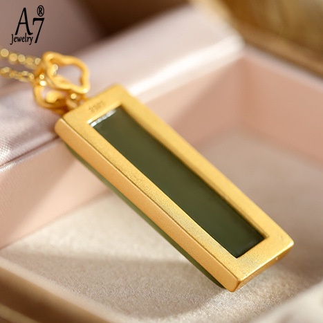 Vòng cổ Mạ Bạc 925 Đính Đá Ngọc Bích Màu Xám A7 S925