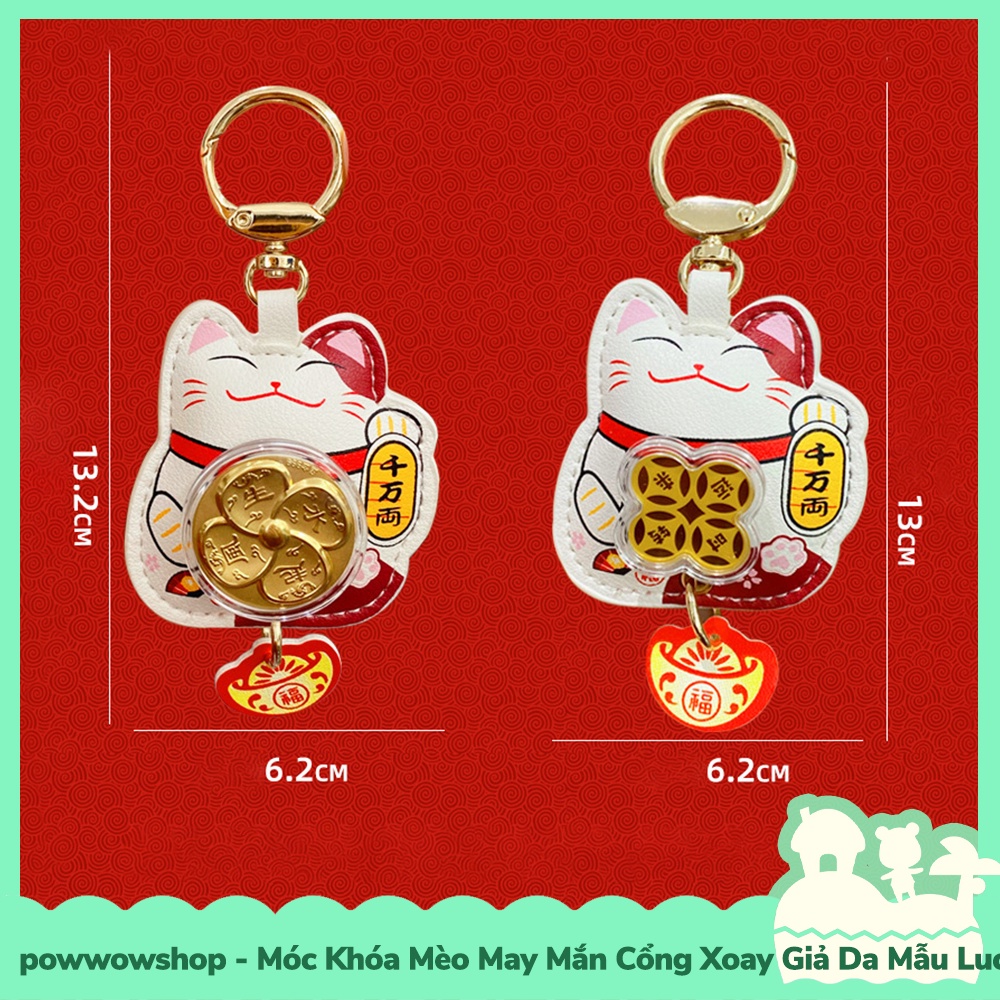 [Sẵn VN - Hỏa Tốc] Móc Khóa Mèo May Mắn Xoay Xoay Giả Da Mẫu Mèo May Mắn Lucky Cat Golden