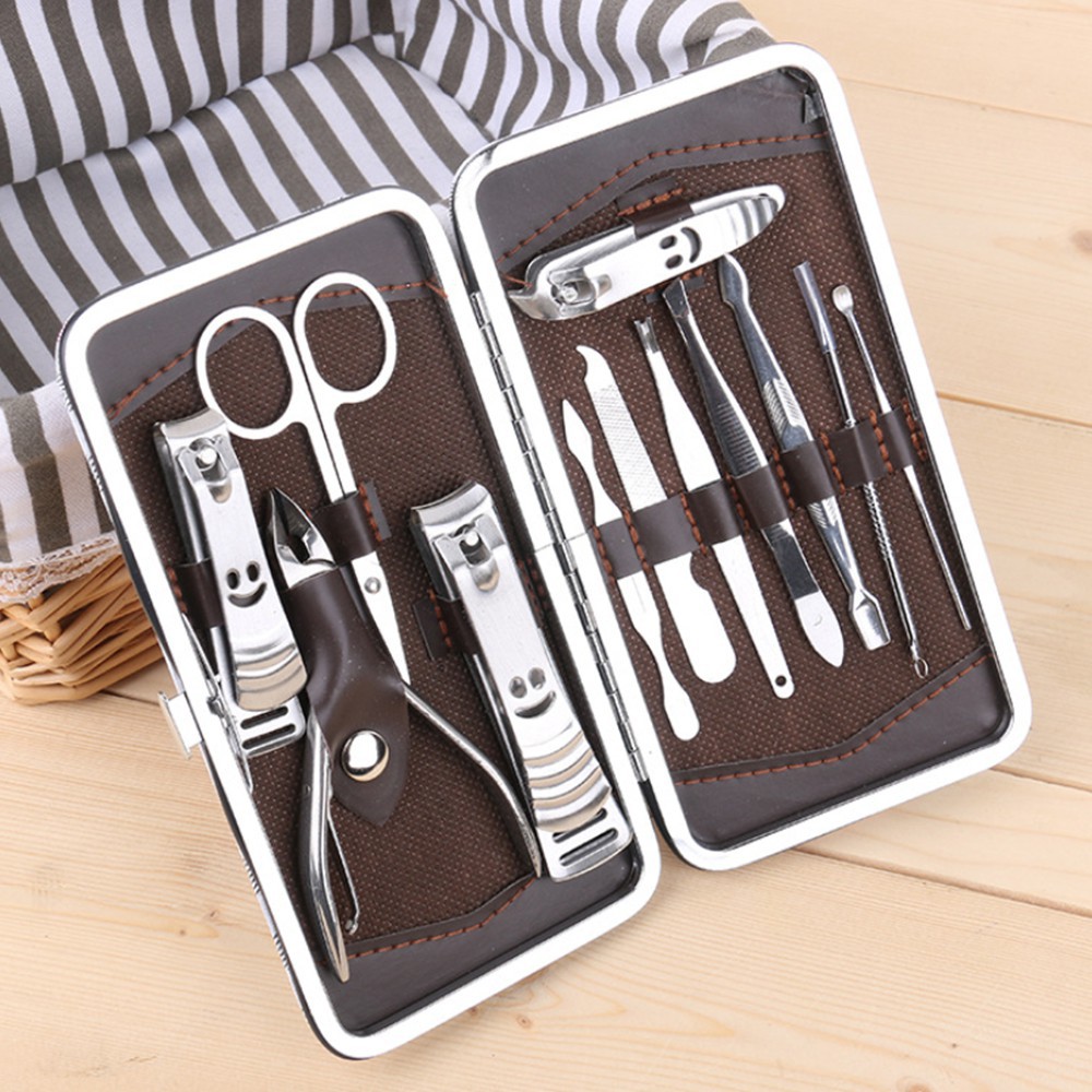 Bộ cắt móng tay 12 chi tiết kèm bao da sang trọng, bộ chăm sóc móng tay bằng thép không gi an toàn tiện lợi Mianz Store