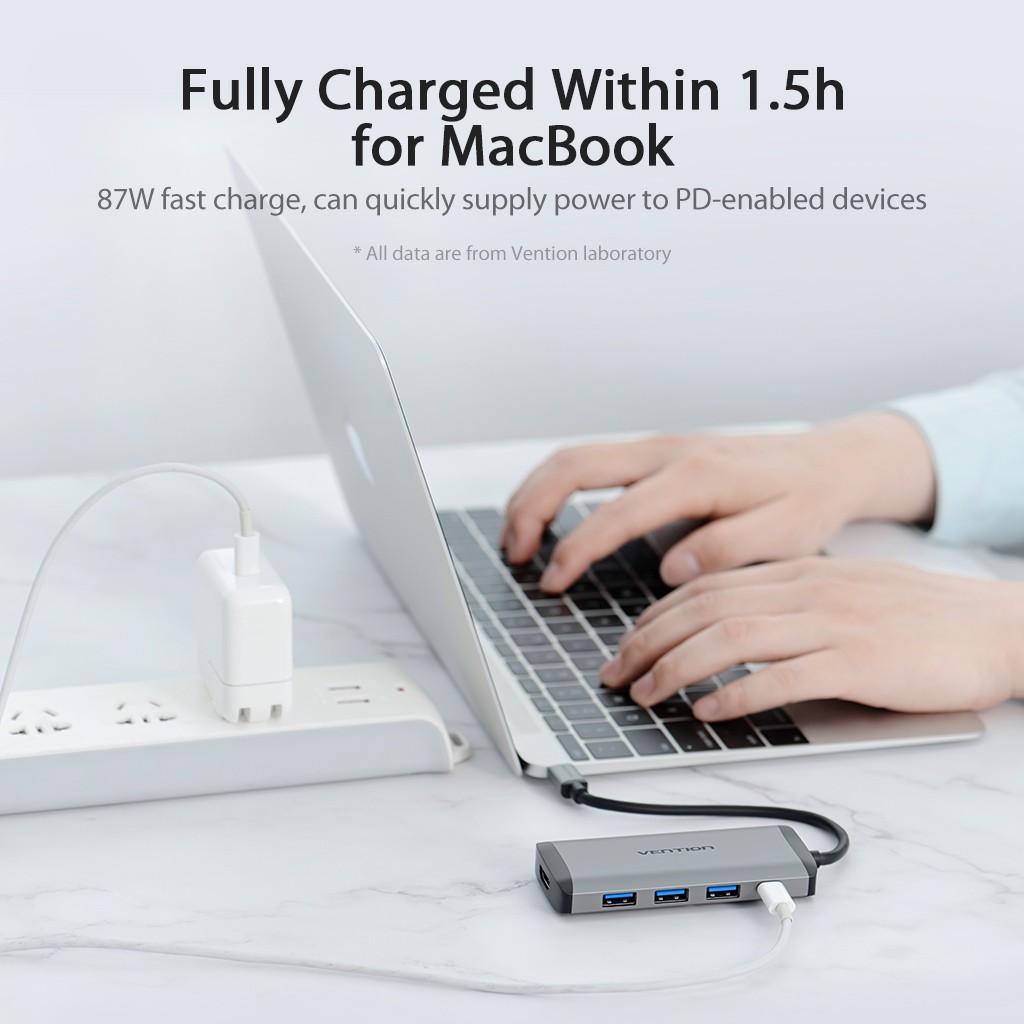 Hub Type-C to HDMI 5 in 1 cho Macbook  có sạc nhanh USB 3.0 *3 - Bộ cổng chuyển đổi HUB USB Type C cho máy tính, Laptop