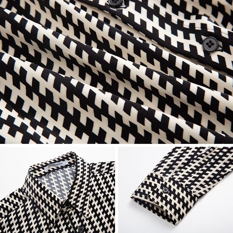 Áo Sơ Mi Lụa Lạnh Tay Dài Kẻ Sọc Ca Rô Màu Đen Có Size M-3XL Phong Cách Hàn Quốc Cho Nam Giới