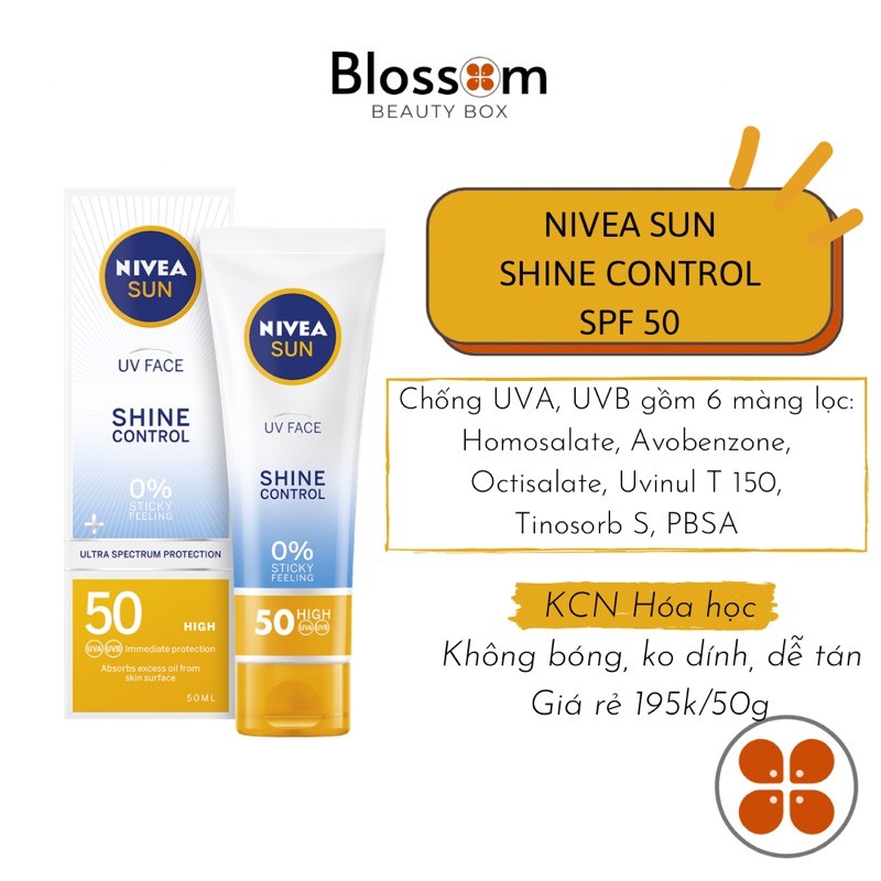 Kem chống nắng hóa học Nivea shine control spf 50 0% sticky