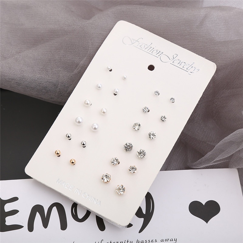 Thời trang Đơn giản Rhinestone Hoa Ngọc trai Stud Earrings Set Gold Silver