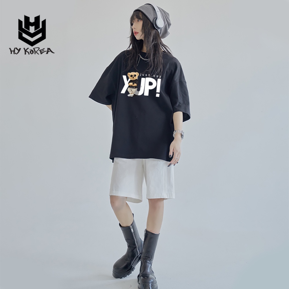 Áo Thun Form Rộng Couple HY Korea Cotton 100 In Hình Gấu Yup! 566.