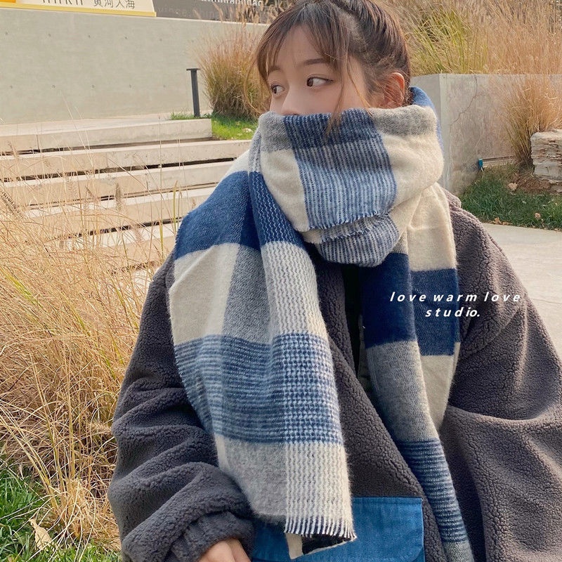 Khăn Choàng Cổ Họa Tiết Sọc Caro Chất Liệu Cashmere Ấm Áp Thời Trang