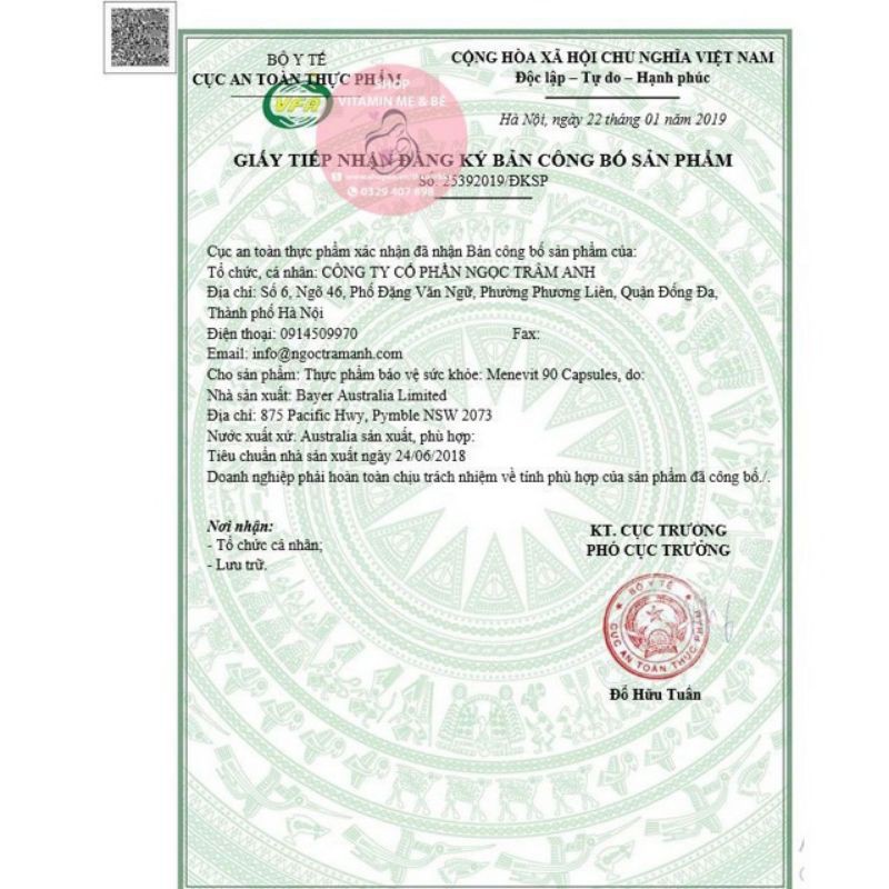 Viên uống Menevit 30v | Thế Giới Skin Care