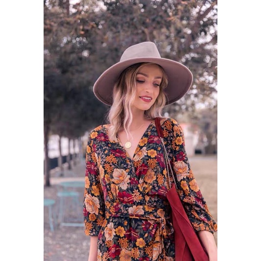 Váy vintage Âu Mỹ thắt eo in hoạ tiết siêu đẹp hàng QC