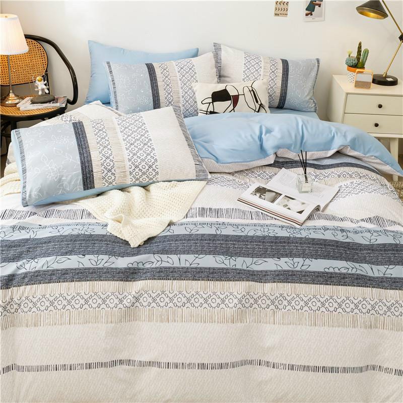 Bộ chăn ga gối cotton poly - Mẫu thổ cẩm xanh.
