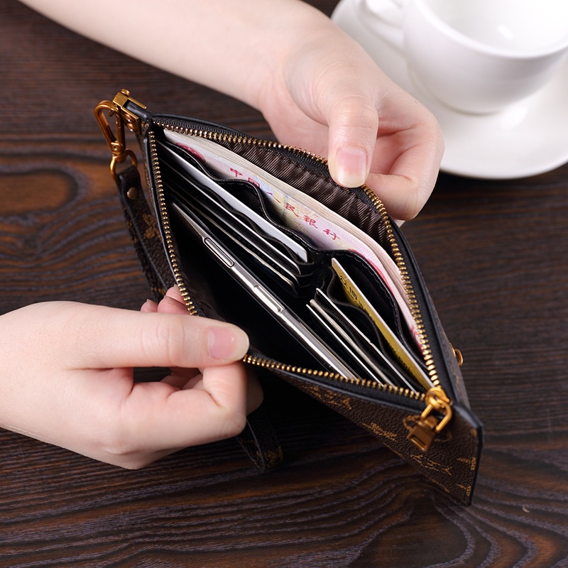 Ví Da Thật Dáng Dài Siêu Mỏng Có Khóa Kéo Phong Cách Âu Mỹ Thời Trang Cho Nữ