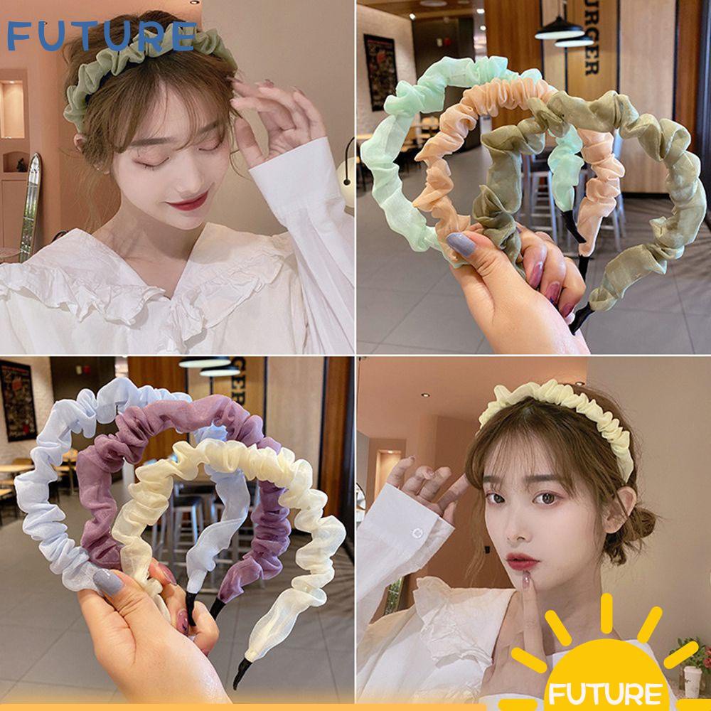 Băng Đô Chiffon Lưới Màu Trơn Thiết Kế Đơn Giản Thời Trang Cho Nữ