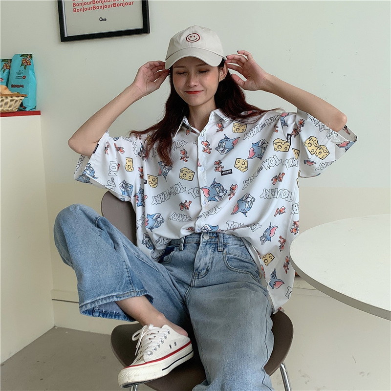 NRVP Áo Sơ Mi Nữ Tay Ngắn Dáng Rộng Phong Cách Hàn Quốc Thời Trang Mùa Thu 2021