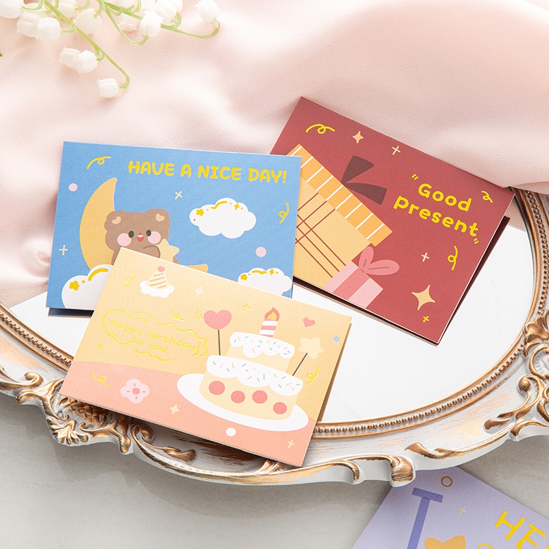 Thiệp chúc mừng sinh nhật, giáng sinh, cảm ơn, thiệp cảm ơn khách hàng họa tiết hoạt hình dễ thương