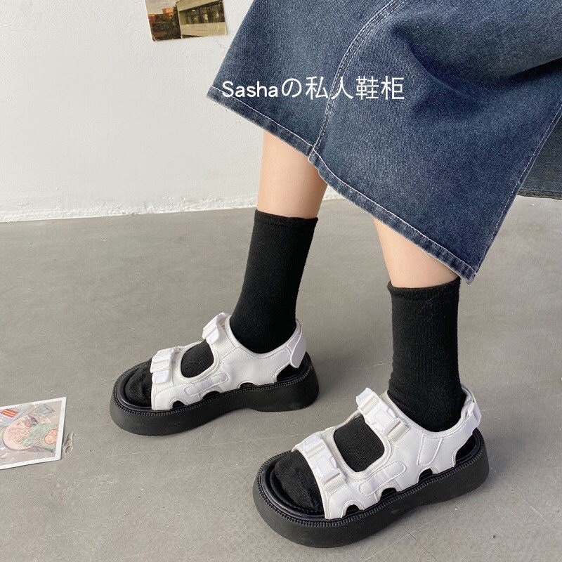 Dép Sandal Ulzzang LOẠI 1 - Giày đi học nữ hai quai cổ thấp đế cao 5 phân hot trend chuẩn hàng quảng châu