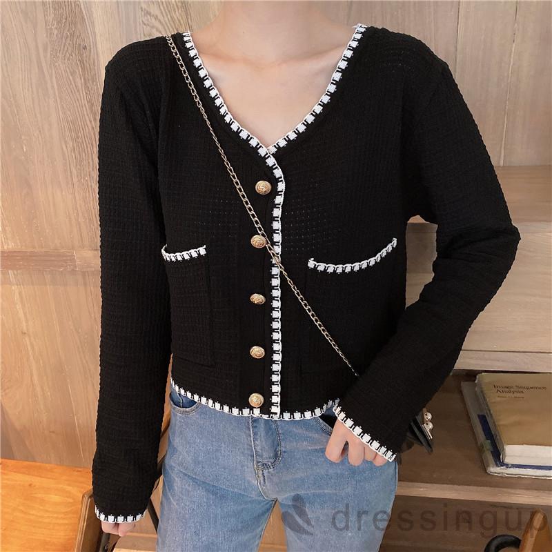 Áo Dệt Kim Tay Dài Dáng Rộng Phối Túi Thiết Kế Thanh Lịch Cho Nữ