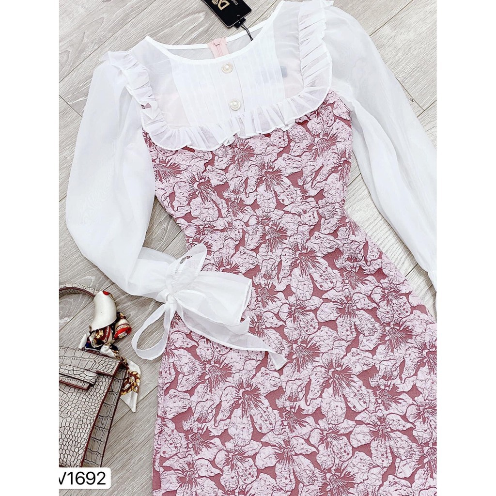 Đầm nữ Đầm Suông 🎗️ Đẹp DVC 🎗️  Váy xốp hồng phối tay trắng V1692