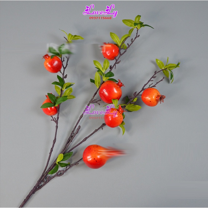 Hoa Giả - Cành Lựu giả 7 trái cành dài 90cm trang trí Tết nhà cửa sang trọng hút tài lộc