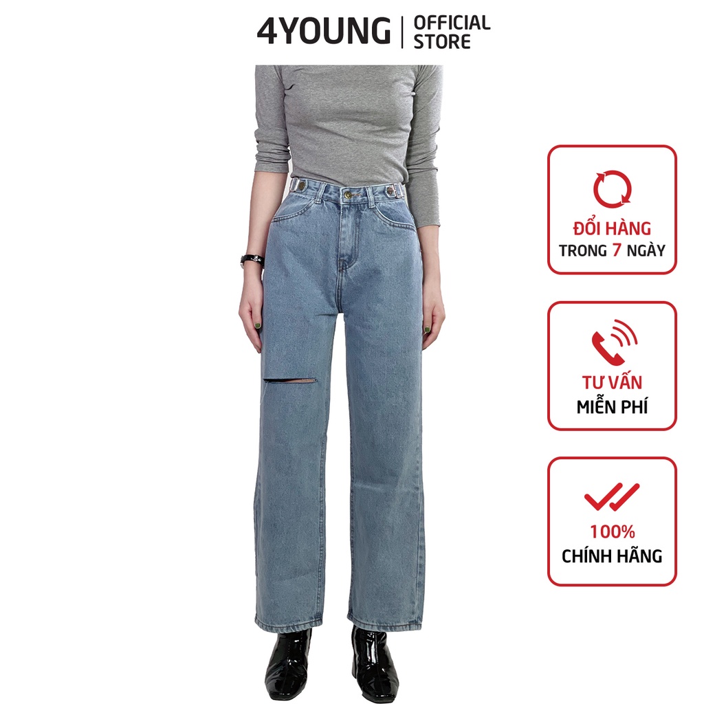 Quần jeans nữ dài ống suông có túi trẻ trung 4YOUNG QJ4