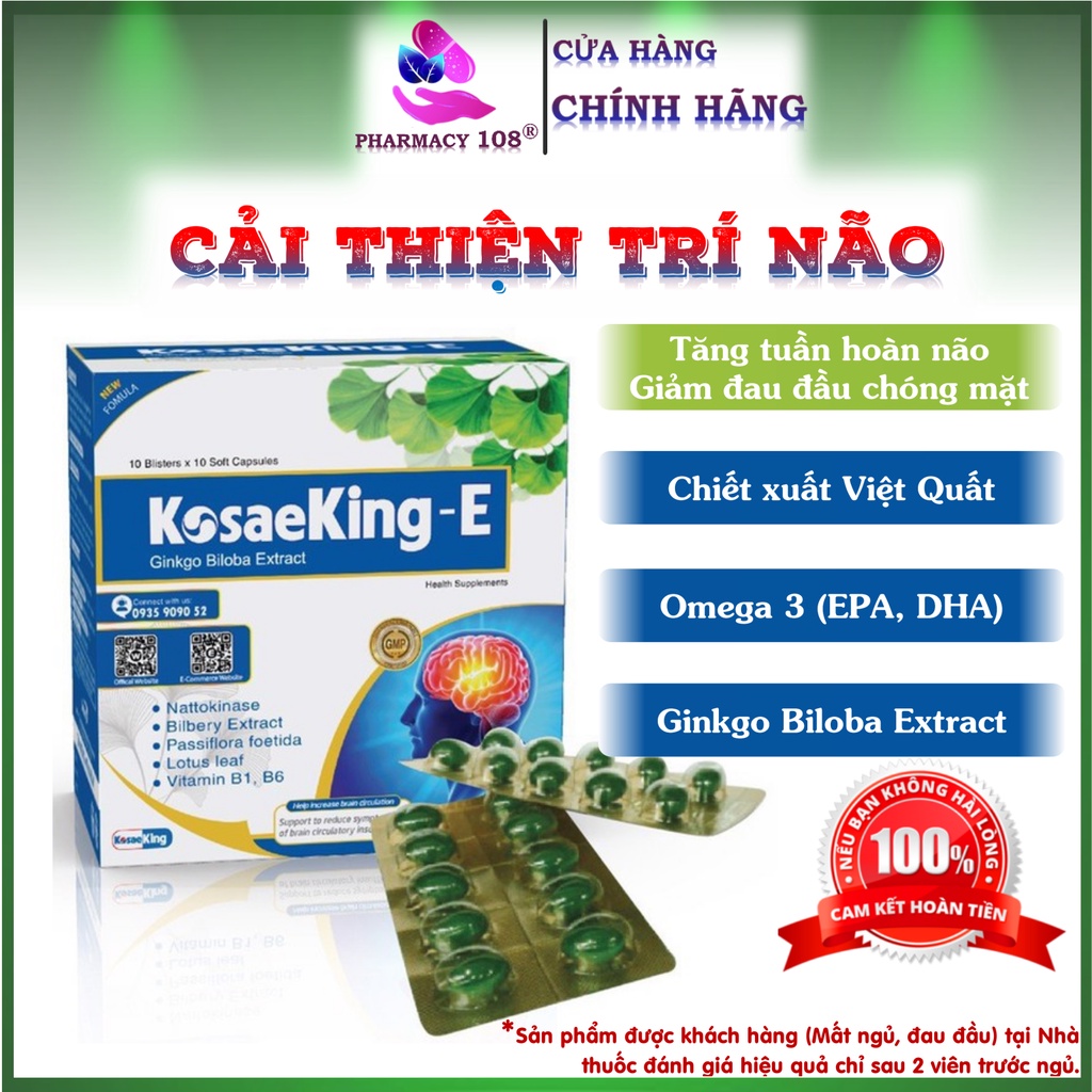 Viên uống bổ não✅CHÍNH HÃNG✅Viên uống KosaeKing - E giảm đau đầu, mất ngủ 100 viên