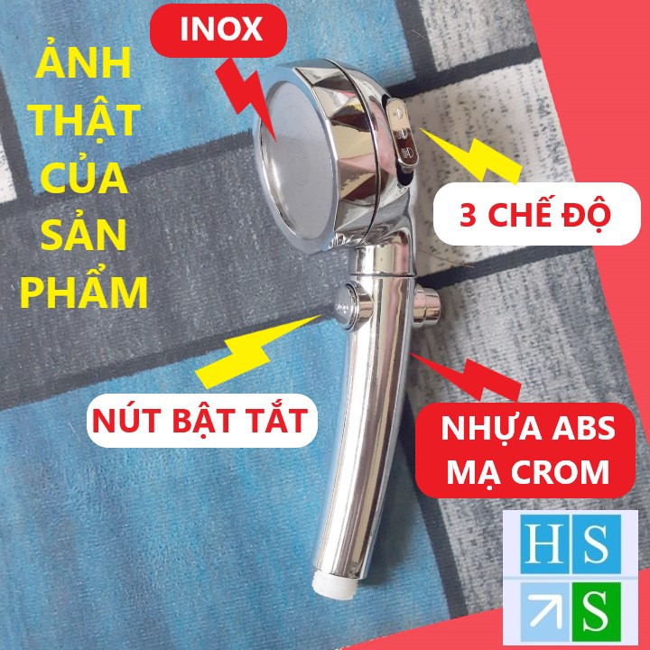 Bát sen tắm nóng lạnh cao cấp mạ CROM đầu vòi tắm tăng áp mặt Inox kèm nút tắt mở với 03 chế độ nước - HS Shop Đà Nẵng