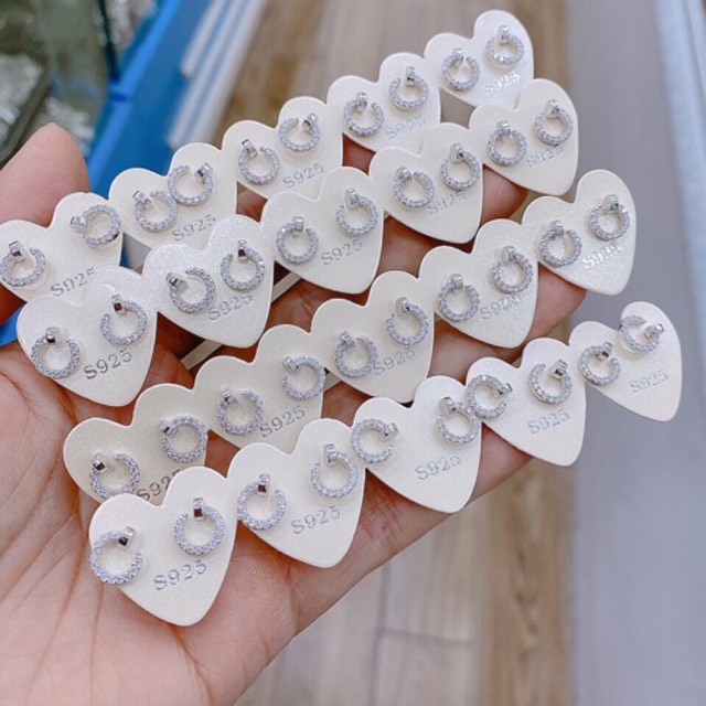 Khuyên tai nụ hồ ly, pha Lê đen trắng, đinh, oliu, đinh bạc thật mạ vàng trắng tròn vuông sao