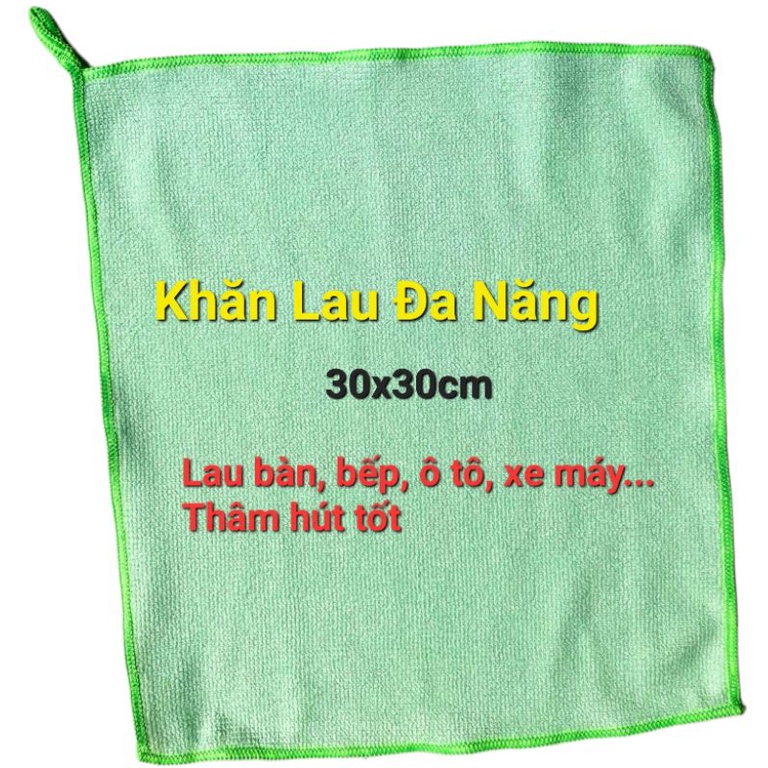 Khăn Lau Đa Năng MicroFiber Vuông 30x30 Thấm Hút Tốt Dùng Cho Ô Tô Xe Máy Bếp Phòng Khách