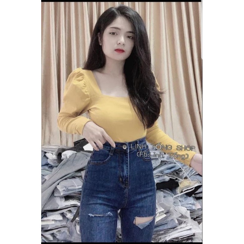 QUẦN JEANS CẠP CAO RÁCH ĐÙI (2 màu) [fs50k]