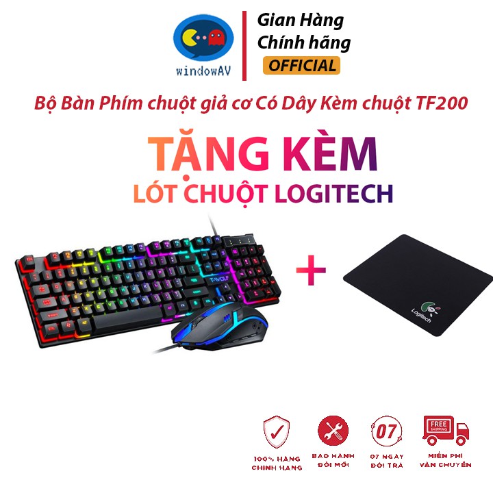 Bộ Bàn Phím chuột giả cơ Có Dây Kèm chuột TF200 chuyên game - Đèn LED 7 màu