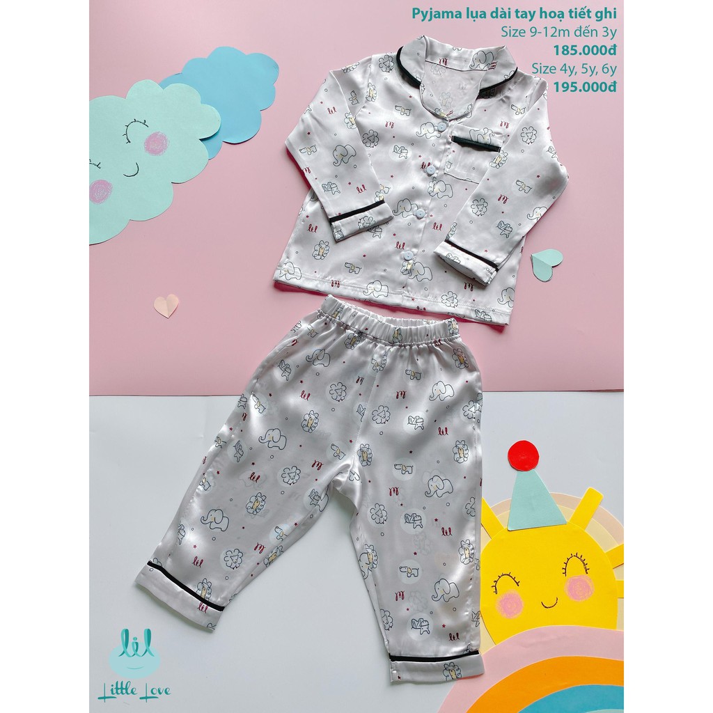 [CHÍNH HÃNG] Bộ pyjama lụa dài tay họa tiết trẻ em Little Love