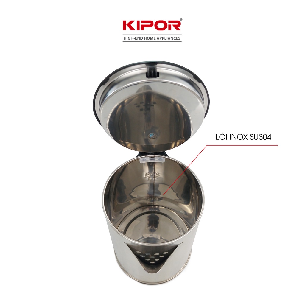 [Mã BMBAU50 giảm 10% đơn 99k] Ấm siêu tốc KIPOR KP-A318SA - 1.8L - Vỏ inox304, đế xoay 360 độ, Bảo hành tại nhà 12 tháng