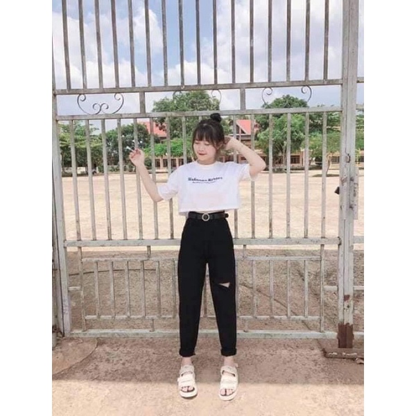 Quần baggy đen rách nhẹ