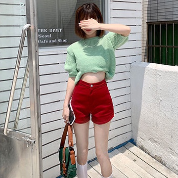 Quần Short Denim Lưng Cao Thời Trang Mùa Hè Cho Nữ