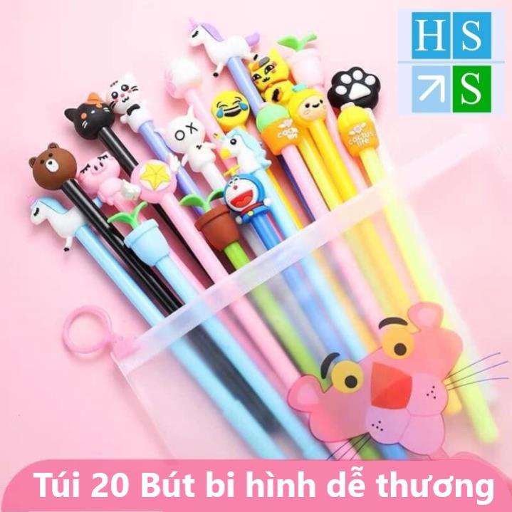 Set 20 bút bi mực nước hoạt hình cute ngộ nghĩnh (Trộn mầu, đủ 20 mẫu khác nhau) - HS Shop Thủ Đức