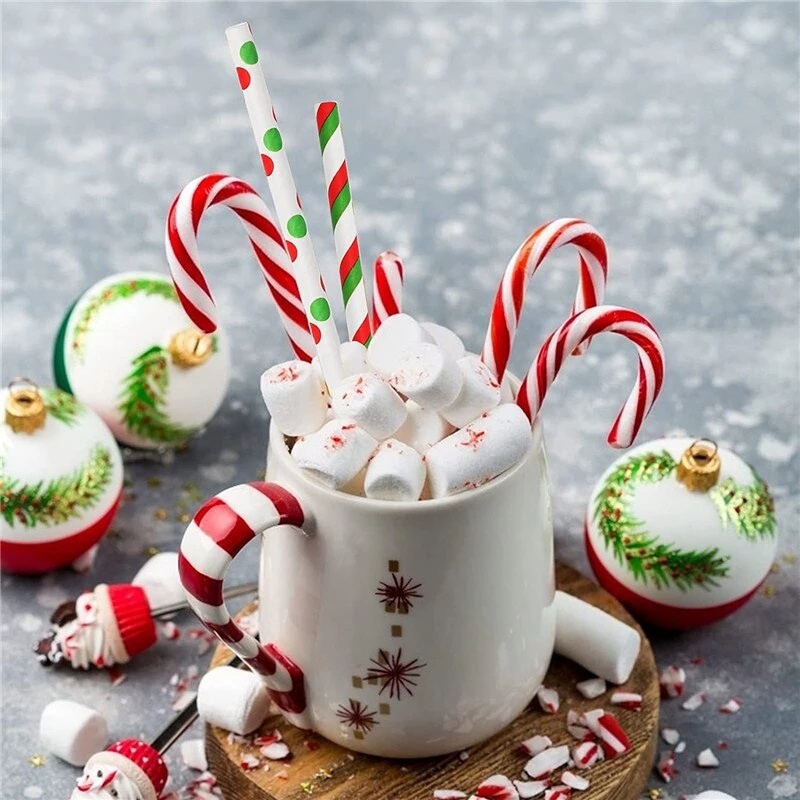 Set 25 Ống Hút Giấy Kraft Họa Tiết Hoa Tuyết Ánh Đồng Lấp Lánh Dùng Một Lần Trang Trí Sự Kiện Đa Ứng Dụng