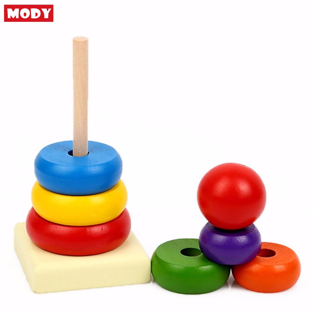 Tháp cọc xếp chồng bằng gỗ phát triển khả năng nhận biết màu sắc và hình khối Mody M8063