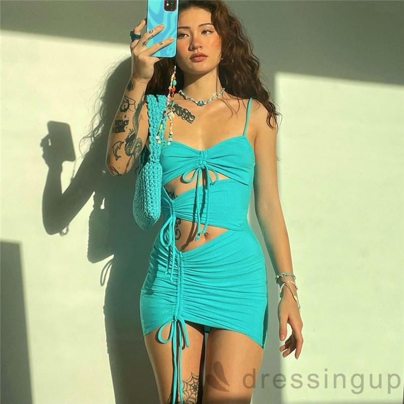 Đầm ôm hai dây màu sắc thời trang sành điệu cho nữ