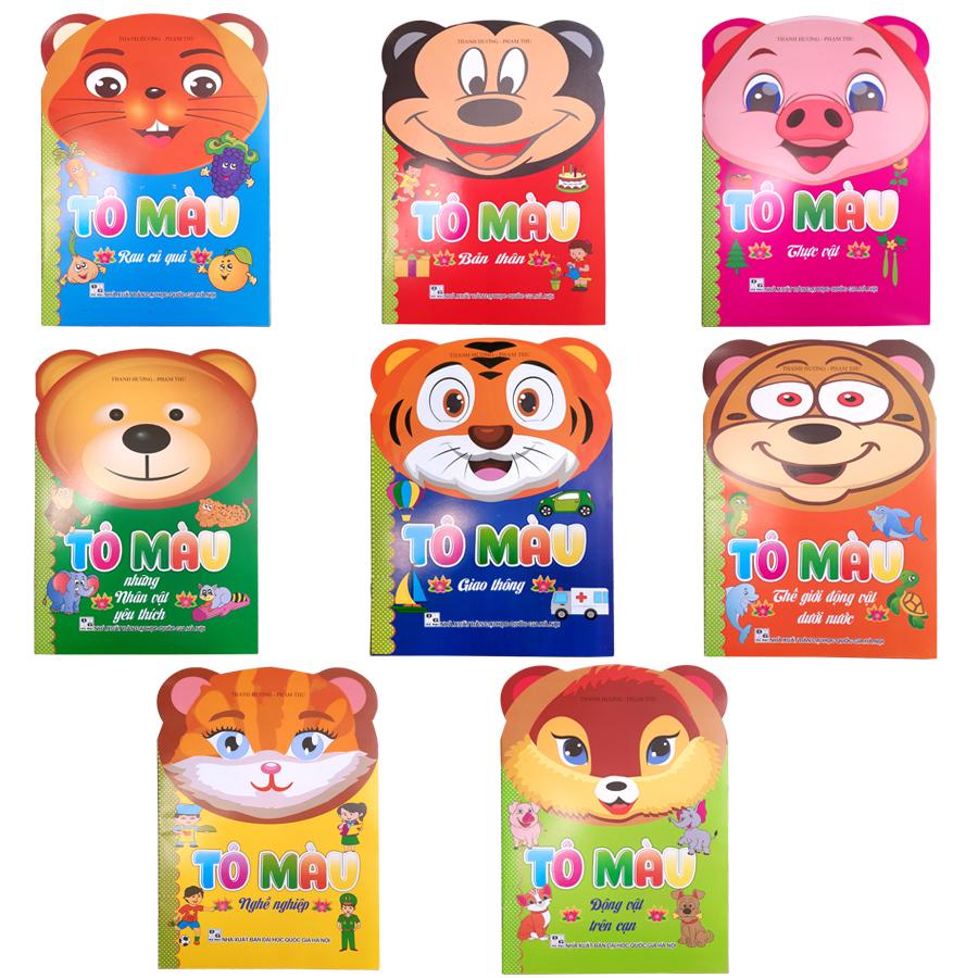 Sách - Bé Tô Màu 8 Chủ Đề Tô Màu Gấu - Bộ 8 Quyển Kèm Hộp Màu Sáp