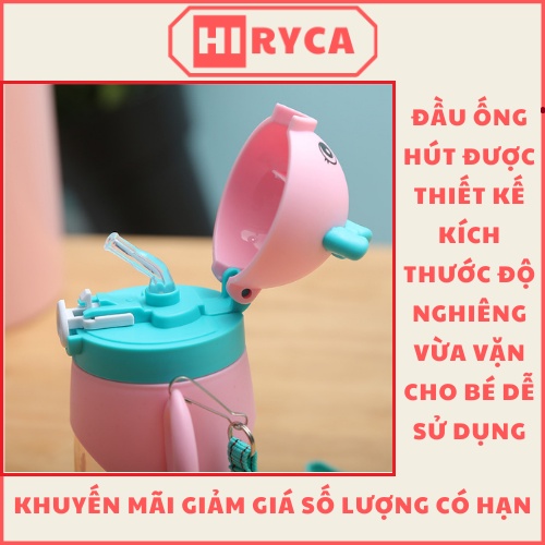 Bình uống nước cho bé, bình nước trẻ em đi học có ống hút cute dễ thương HI.RYCA BNTE01