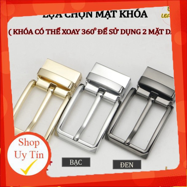 Dây nịt nam L109 da Saffiano-khóa cài xoay dùng được cả 2 mặt nâu đen