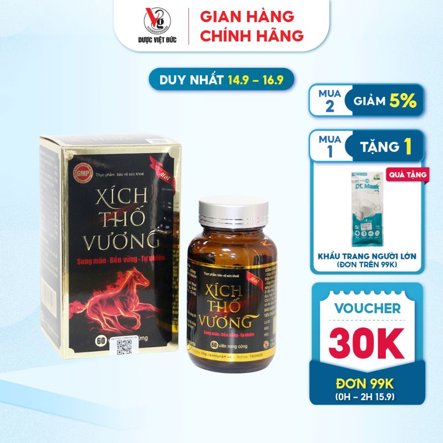 Viên uống tăng cường sinh lực nam Xích Thố Vương bổ thận, tráng dương cải thiện khả năng sinh lý lọ 60 viên