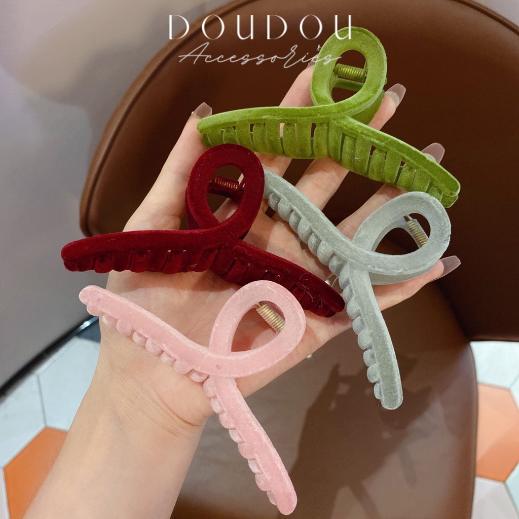 Phụ kiện kẹp tóc nữ xinh DOUDOU Cặp tóc Kẹp càng cua nhung nhám ánh nhũ cao cấp phong cách Hàn Quốc thời trang ZJ040